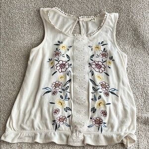 Floral Embroidered White Sleeveless Top